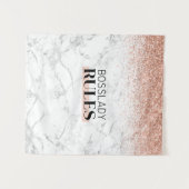 Roze Goud Glitter Witte Marmer BossLady Rules Logo Wandkleed (Voorkant (horizontaal))