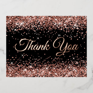 Roze Goud Glitter Zwart 50e Verjaardag Bedankt Folie Uitnodiging Briefkaart