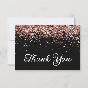Roze Goud Glitter Zwart 50ste Verjaardag Bedankkaart