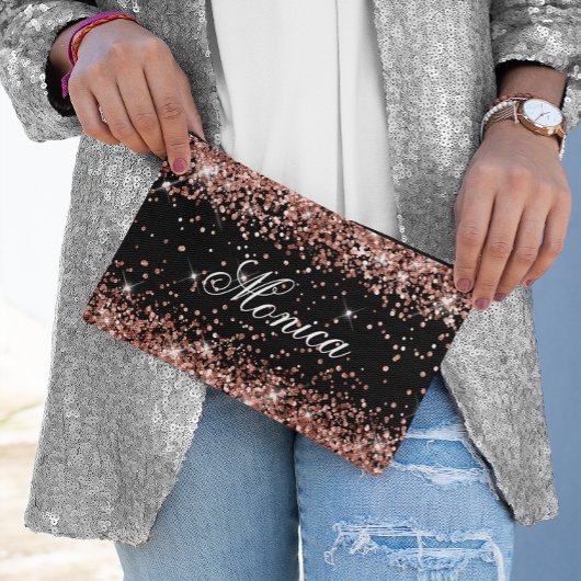 Roze Goud Glitter Zwart Etui