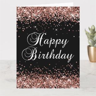 Roze Goud Glitter Zwart Gefeliciteerd Verjaardag G Kaart