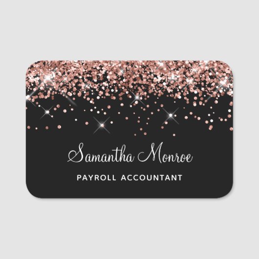 Roze Goud Glitter Zwart Naamplaatje (Voorkant)