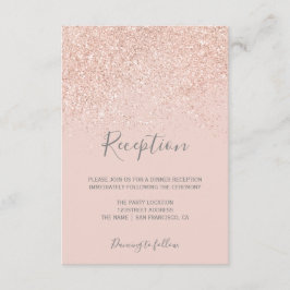 Roze goud glitters blush roze elegante receptie informatiekaartje