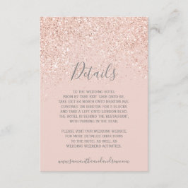 Roze goud glitters blush roze grijze trouwdetails informatiekaartje