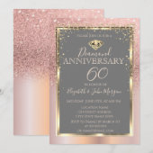 Roze Goud Glitters Diamanten Huwelijksjubileum Kaart (Voorkant / Achterkant)