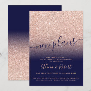 Roze goud glitters donkerblauw uitgesteld nieuwe p kaart