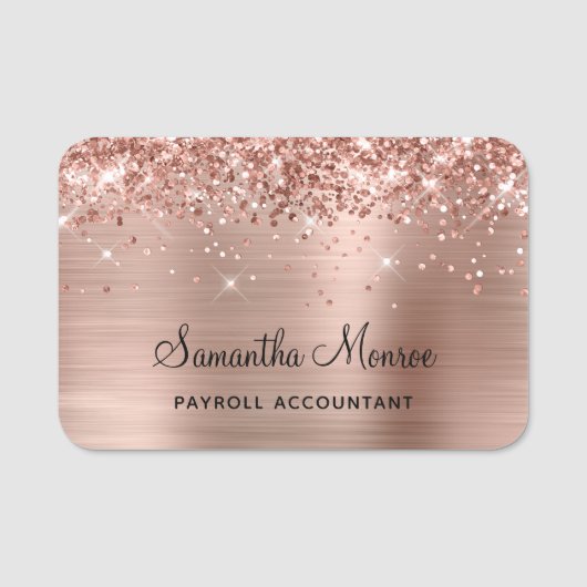 Roze Goud Glitters en Folie Naamplaatje (Voorkant)