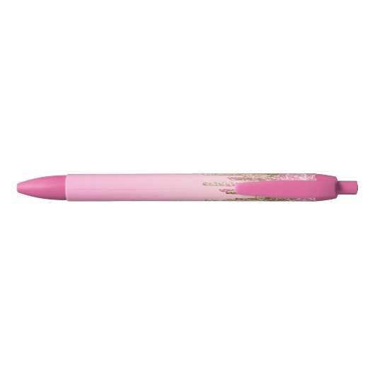 Roze Goud Glitters Gepersonaliseerde Naam Trendy Zwarte Inkt Pen (Achterkant)