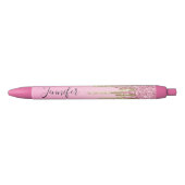 Roze Goud Glitters Gepersonaliseerde Naam Trendy Zwarte Inkt Pen (Voorkant)