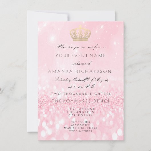 Roze Goud Glitters Koninklijke Glitter 16e Bruid Kaart (Voorkant)
