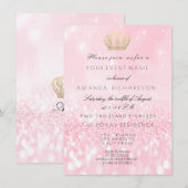 Roze Goud Glitters  Kroon Royal Glitter 16e Bruid Kaart (Voorkant / Achterkant)