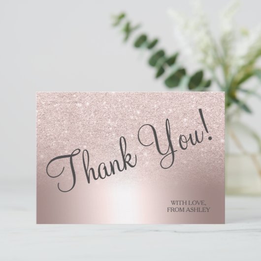 Roze goud glitters ombre metaalfolie dank je bedankkaart (Staand voorkant)