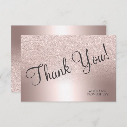 Roze goud glitters ombre metaalfolie dank je bedankkaart (Voorkant / Achterkant)