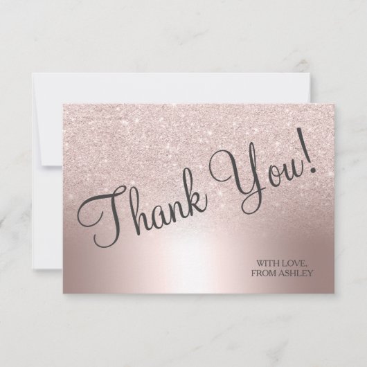 Roze goud glitters ombre metalen folie dank je bedankkaart (Voorkant)