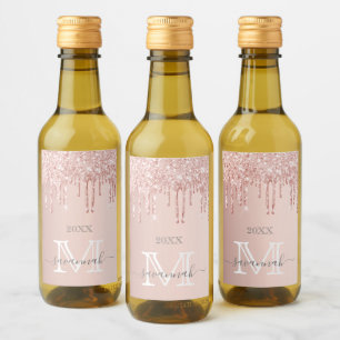 Roze goud glitters roze glans monogram glamour wijn etiket