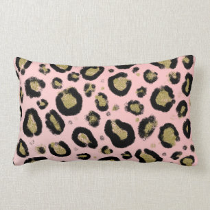 Roze Goud Glitters & Zwart Luipaard Cheeta Print Kussen