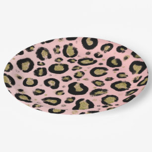 Roze Goud Glitters & Zwarte Luipaard Baby Shower Papieren Bordje