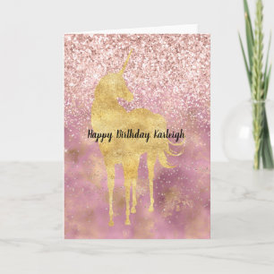 Roze goud Glitzy Glitter Unicorn Kaart