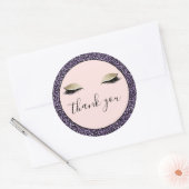 Roze Goud Glitzy Zwart Wimpers Paarse Luipaard Ronde Sticker (Envelop)