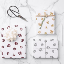 Roze Goud, Goud en Zilver Glitter Pootafdrukken Inpakpapier Vel