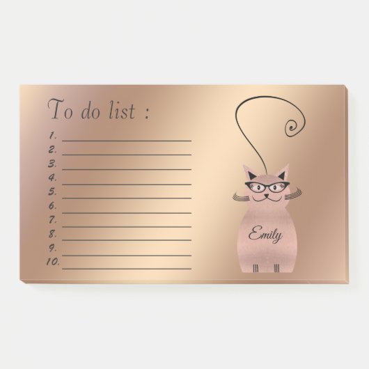 Roze goud Grappige malle cartoon kat "takenlijst" Post-it® Notes (Voorkant)