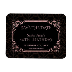 Roze Goud Great Gatsby Verjaardag Save The Date Magneet