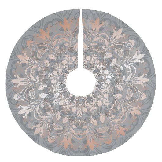 Roze Goud Grijs Bloemrijk Mandala Geborsteld Polye Kerstboom Rok (Voorkant)