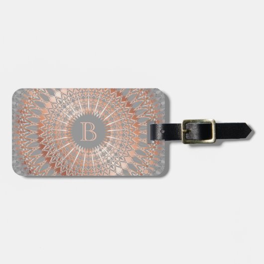Roze Goud Grijs Mandala Monogram Bagagelabel (Voorkant horizontaal)