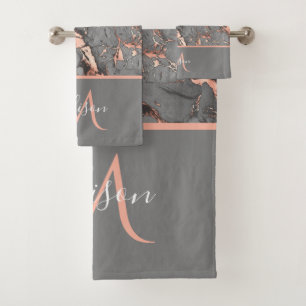 Roze Goud & Grijs Marmer Monogram Luxe Badkamer Ba Bad Handdoek