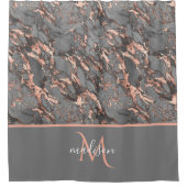 Roze Goud & Grijs Marmer Monogram Luxe Douchegordijn (Voorkant)