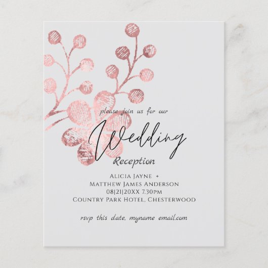 Roze Goud Grijze Botanische Trouw RECEPTIE (Voorkant)