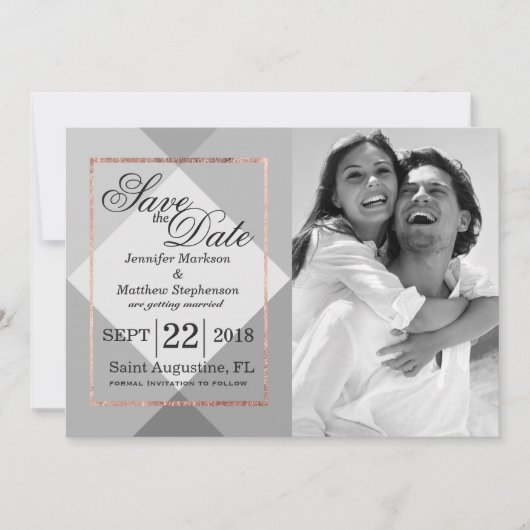 Roze Goud Grijze Geo Save the Dates Kaart (Voorkant)