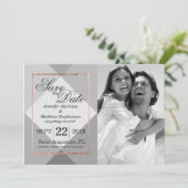Roze Goud Grijze Geo Save the Dates Kaart (Staand voorkant)