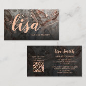Roze Goud Grijze Inkt Marmer Scan QR Code Zakelijk Visitekaartje (Voorkant / Achterkant)