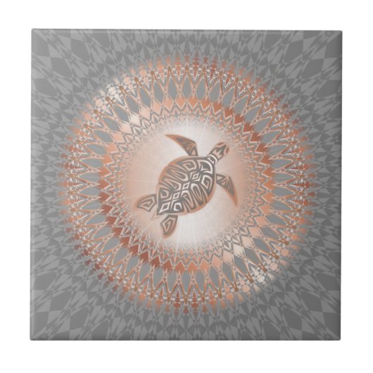Roze Goud Grijze Schildpad En Mandala Tegeltje (Voorkant)
