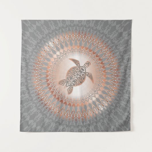 Roze Goud Grijze Schildpad En Mandala Wandkleed (Voorkant)