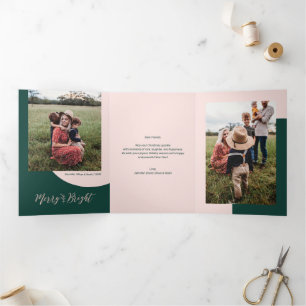 Roze goud & Groen   Vrolijk & Helder Kerst Foto Drieluik Wenskaart