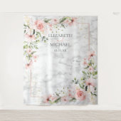 Roze Goud Groene Bloemige Trouw met Stof Roze Wandkleed (Voorkant)