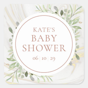 Roze Goud Groene Waterverf Baby Borrel Vierkante Sticker
