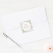 Roze Goud Groene Waterverf Baby Shower Vierkante Sticker (Envelop)
