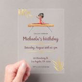 Roze Goud Gymnastiek Meisje Balans Beam Verjaardag Acryl Uitnodigingen (Insitu (Draagbaar))