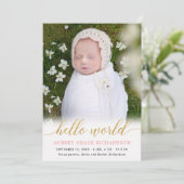 Roze goud hallo wereld bekendmaking baby meisje (Staand voorkant)