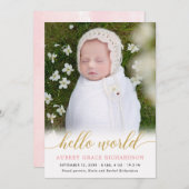 Roze goud hallo wereld bekendmaking baby meisje (Voorkant / Achterkant)