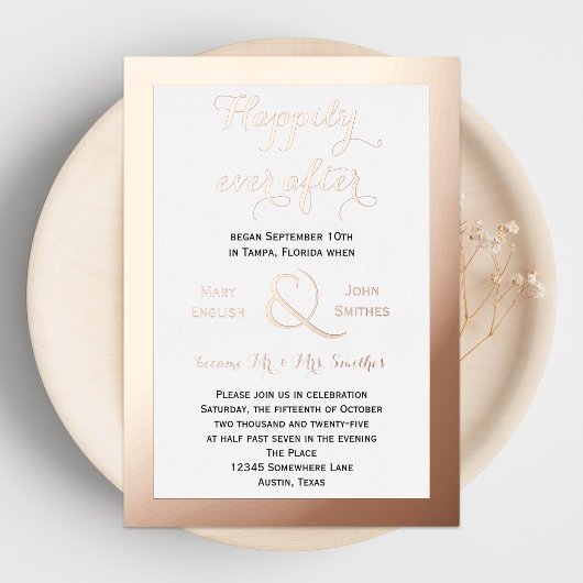 Roze Goud Happily Ever After Ontvangst Only Folie Uitnodiging