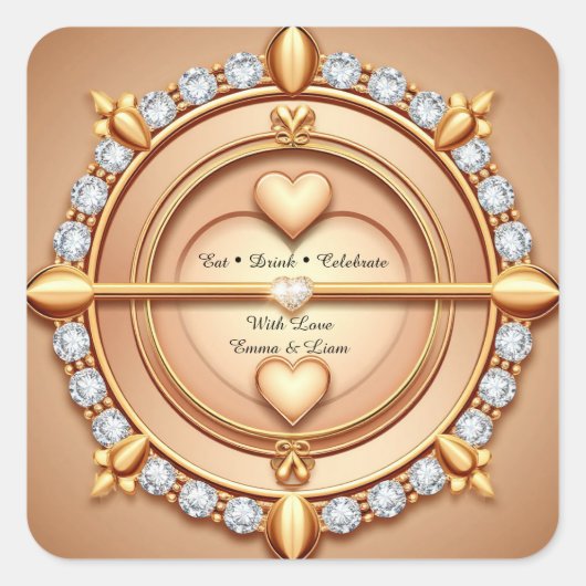 🌷 Roze Goud Hart Bruiloft Viering 💗 Vierkante Sticker (Voorkant)