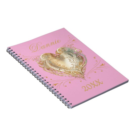 Roze & Goud Hart Elegant Custom Notitieboek (Rechterzijde)