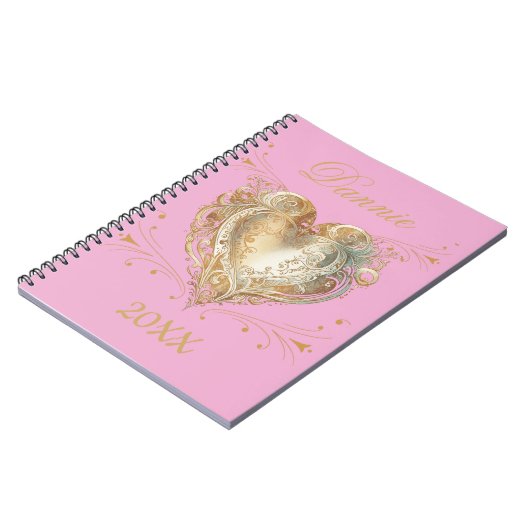 Roze & Goud Hart Elegant Custom Notitieboek (Linkerzijde)