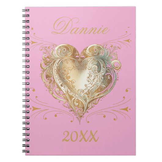 Roze & Goud Hart Elegant Custom Notitieboek (Voorkant)