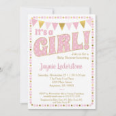 Roze goud Het is een Girl Baby shower Uitnodiging  (Voorkant)