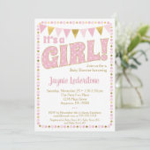 Roze goud Het is een Girl Baby shower Uitnodiging  (Staand voorkant)